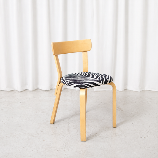 Artek Chair 69 with Zebra Upholstery by Alvar Aalto