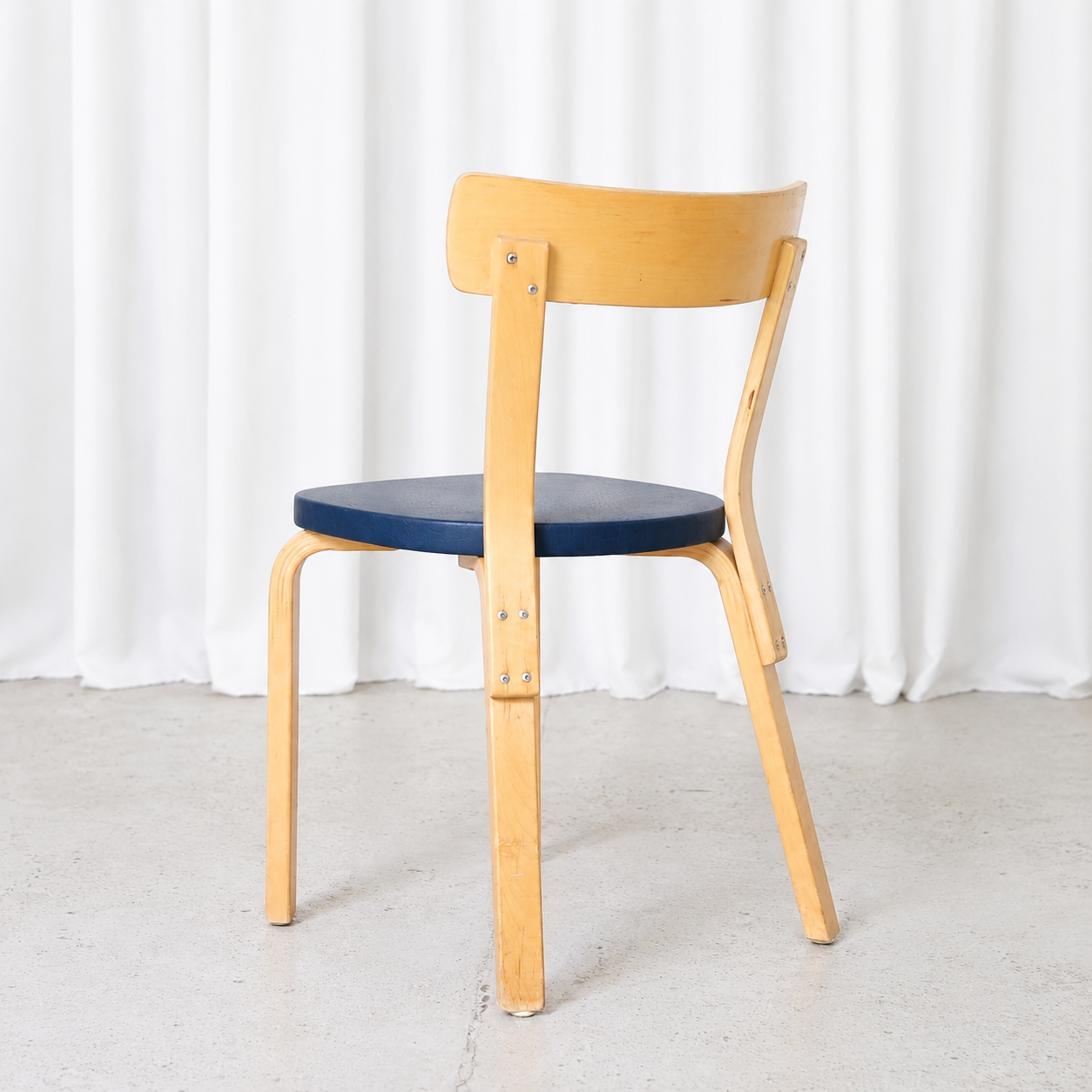 Artek Chair 69 in Birch with Blue Upholstery by Alvar Aalto