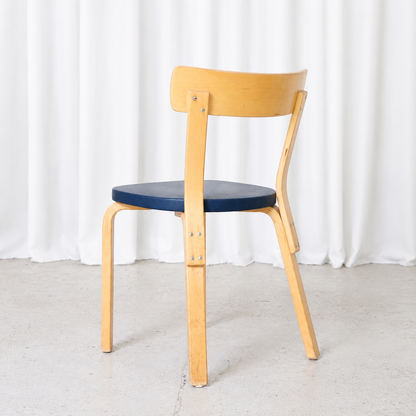 Artek Chair 69 in Birch with Blue Upholstery by Alvar Aalto