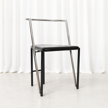 Vintage Chrome and Black Leather Dining Chairs