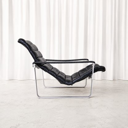 Ilmari Lappalainen Pulkka Armchair in Black Leather for Asko
