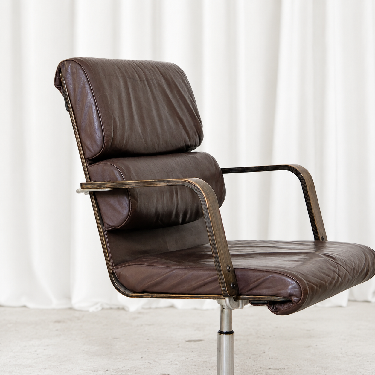 Yrjö Kukkapuro Plaano Office Chair in Brown Leather