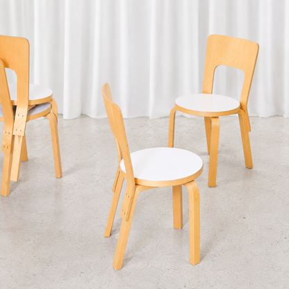 Alvar Aalto Artek 66 Chairs with White Laminate Seats