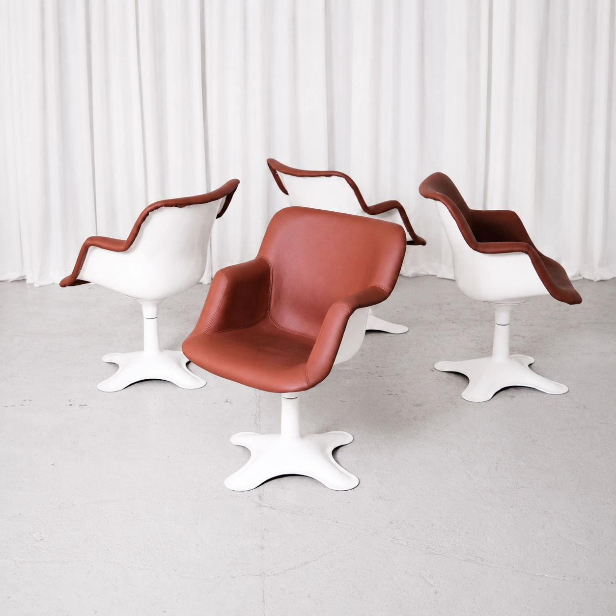 Yrjö Kukkapuro Junior Swivel Chairs in Brown Leather