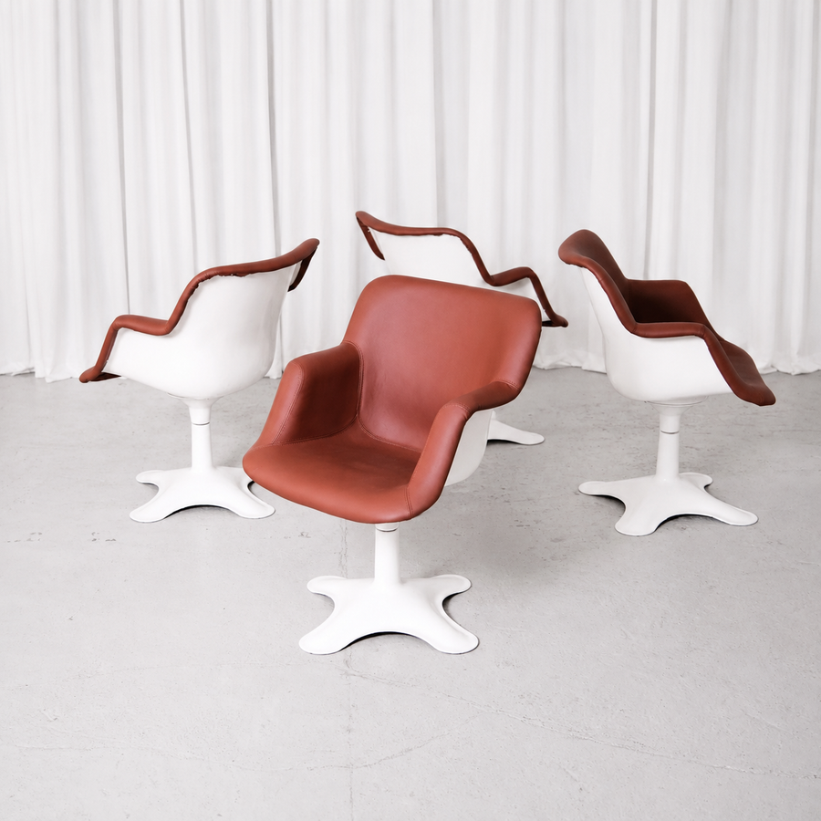 Yrjö Kukkapuro Junior Swivel Chairs in Brown Leather