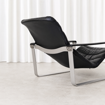 Ilmari Lappalainen Pulkka Armchair in Black Leather for Asko