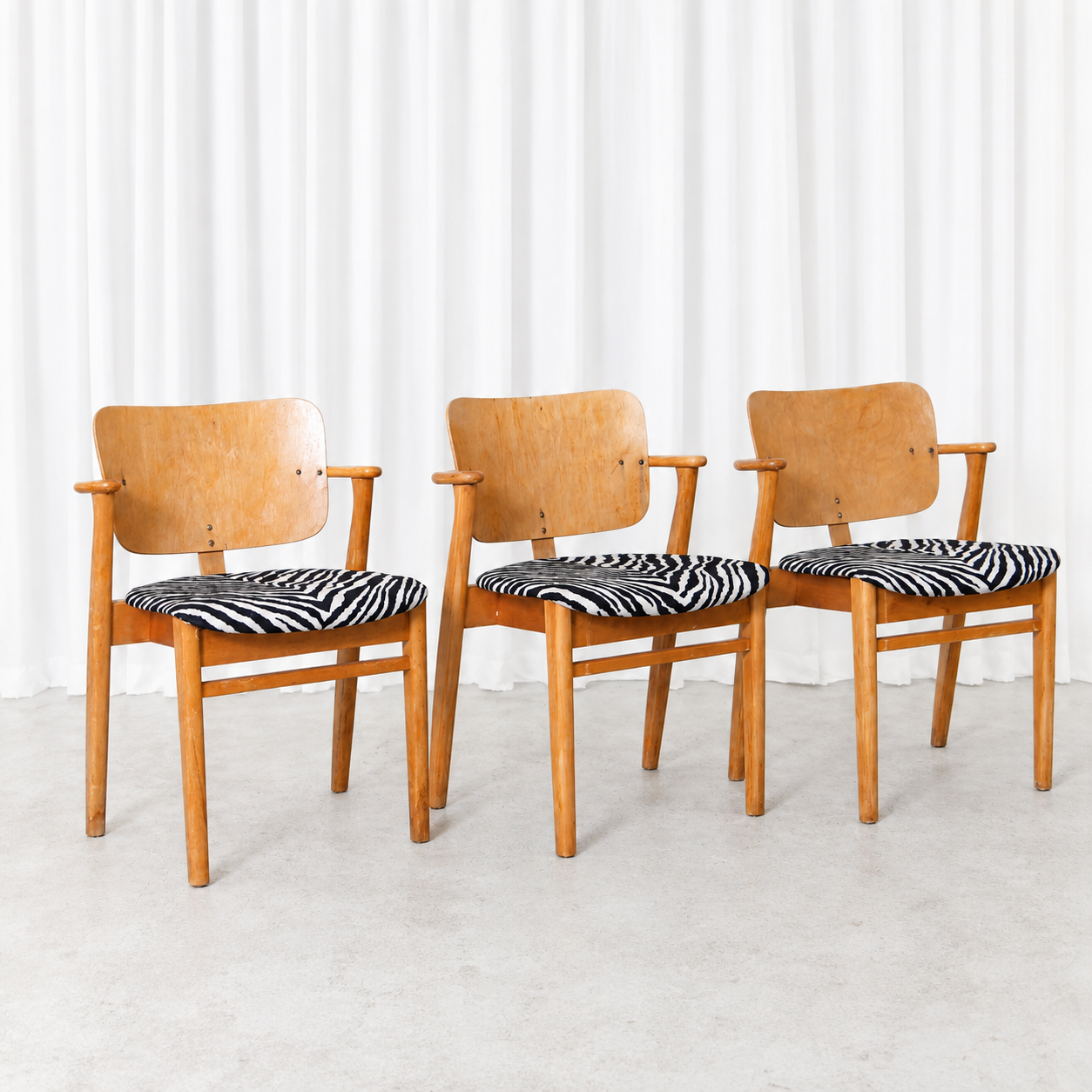 Ilmari Tapiovaara Domus Chair with Zebra Upholstery, 1950s