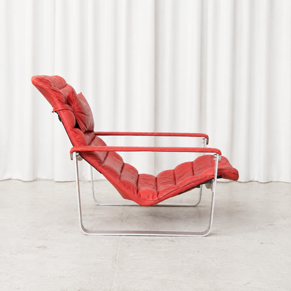 Ilmari Lappalainen Pulkka Lounge Chair in Red Leather for Asko