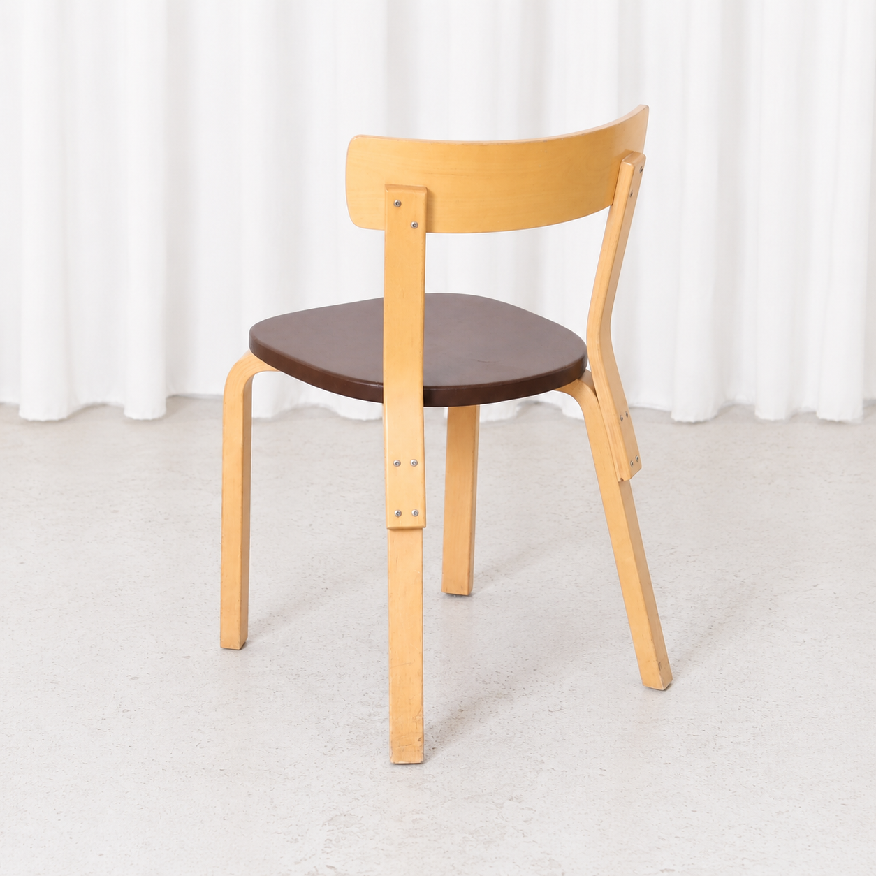 Artek Chair 69 in Birch with Brown Upholstery by Alvar Aalto