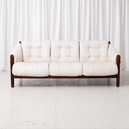 Vintage Brazilian Style Three-Seater Sofa in White Leather