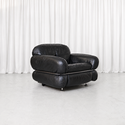 Isku Hannibal Black Leather Armchair by Kurt Hvitsjö