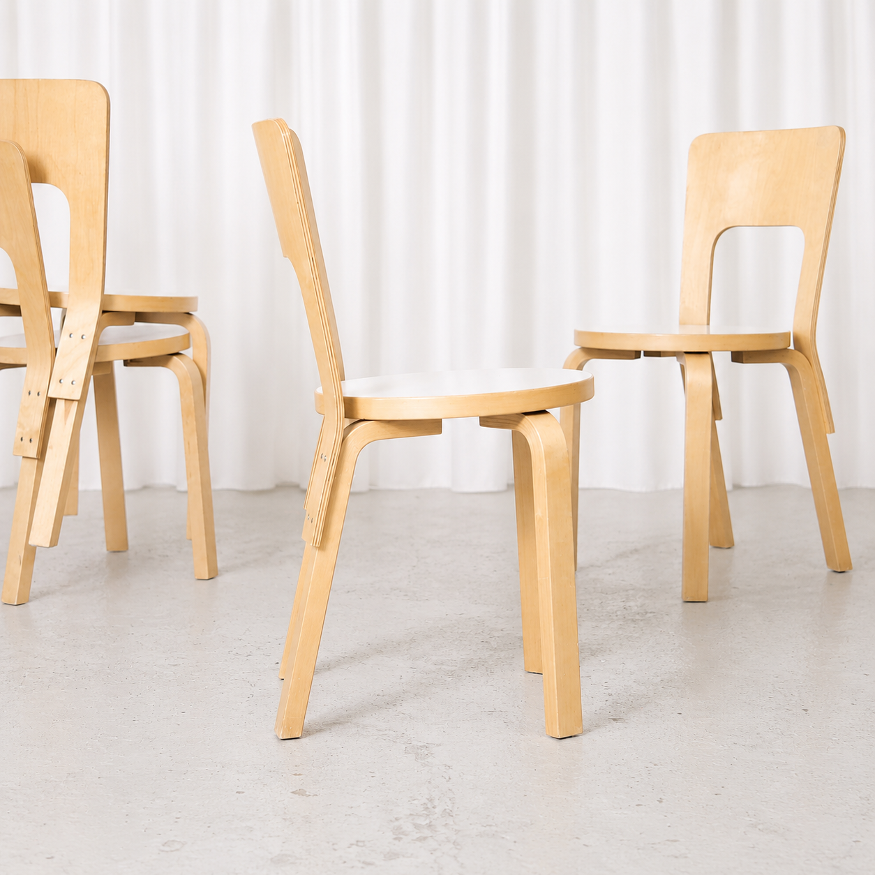 Alvar Aalto Artek 66 Chairs with White Laminate Seats