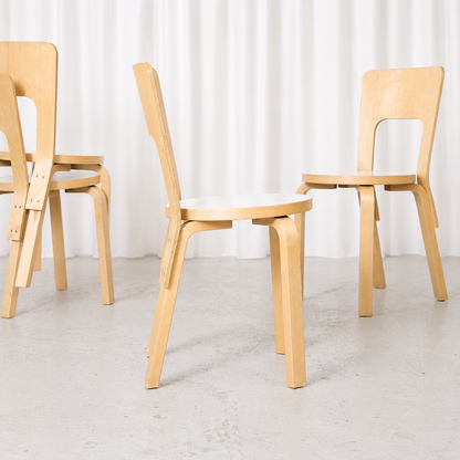 Alvar Aalto Artek 66 Chairs with White Laminate Seats