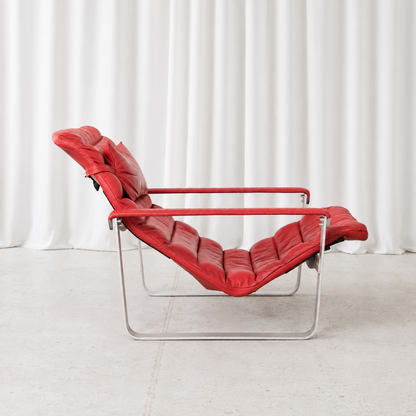 Ilmari Lappalainen Pulkka Lounge Chair in Red Leather for Asko