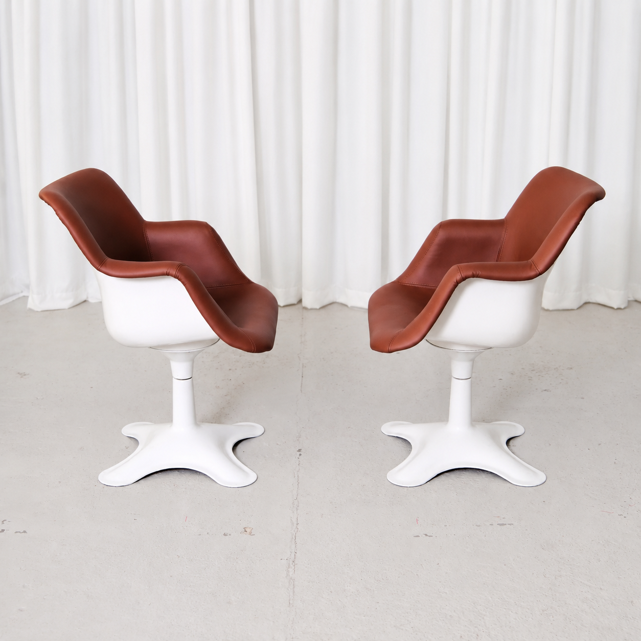 Yrjö Kukkapuro Junior Swivel Chairs in Brown Leather