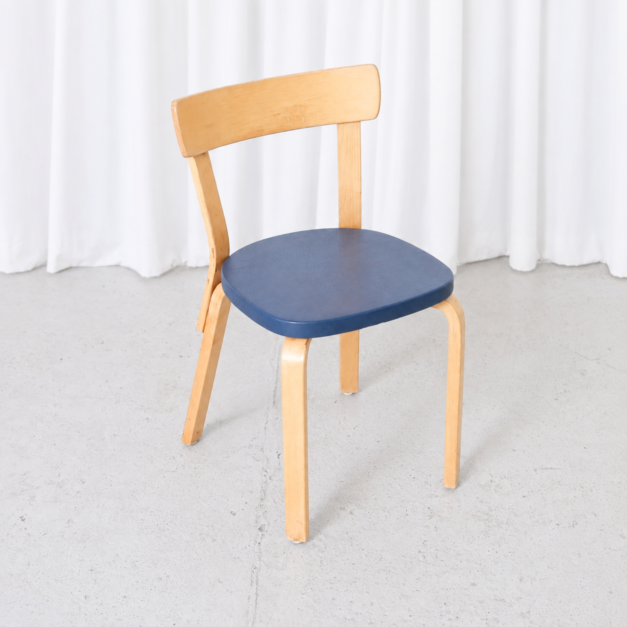 Artek Chair 69 in Birch with Blue Upholstery by Alvar Aalto