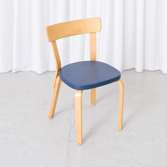 Artek Chair 69 in Birch with Blue Upholstery by Alvar Aalto
