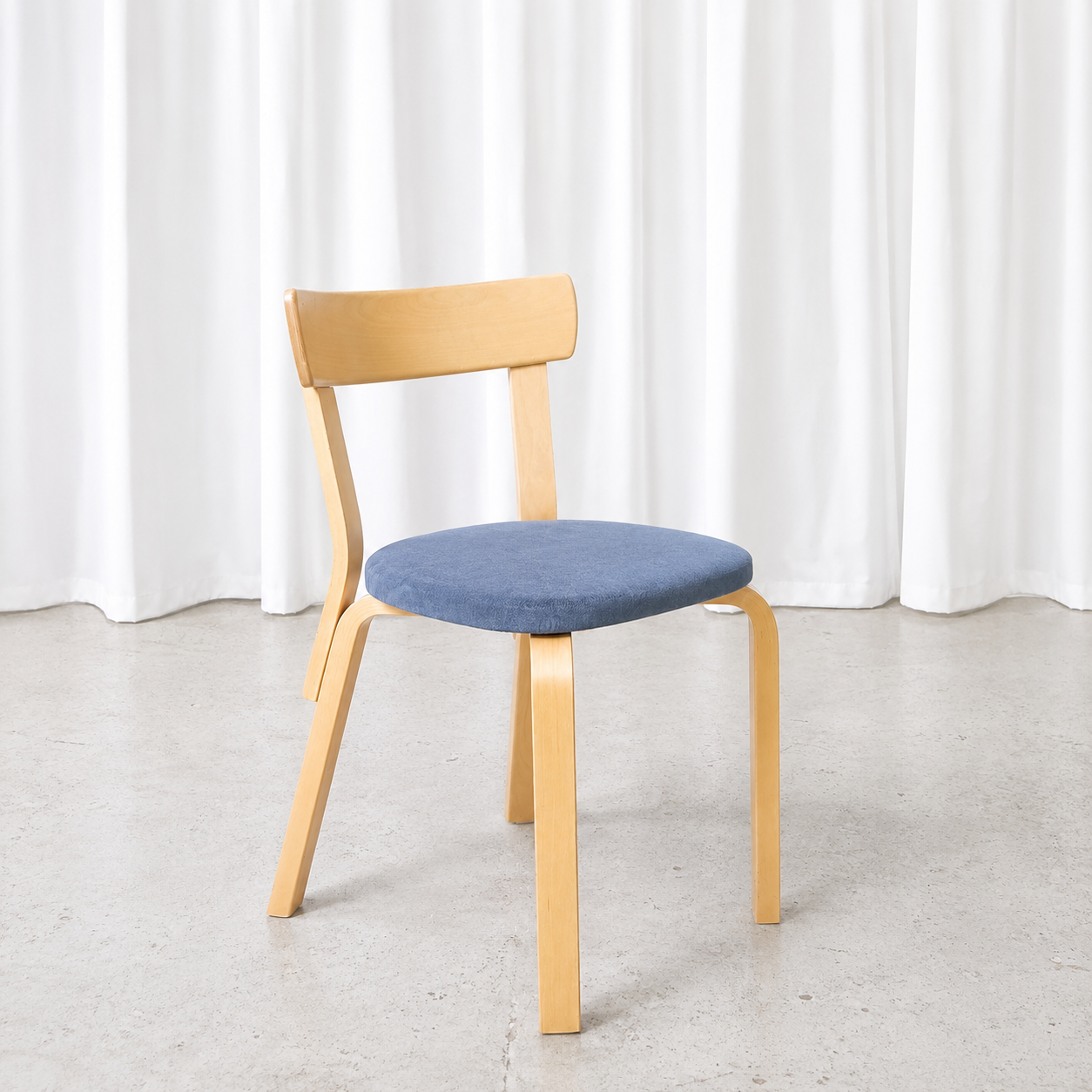 Artek Chair 69 with Blue Alcantara Upholstery by Alvar Aalto