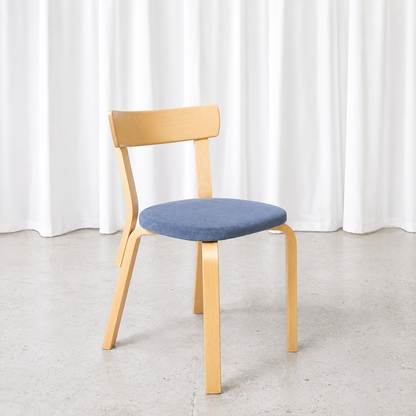 Artek Chair 69 with Blue Alcantara Upholstery by Alvar Aalto