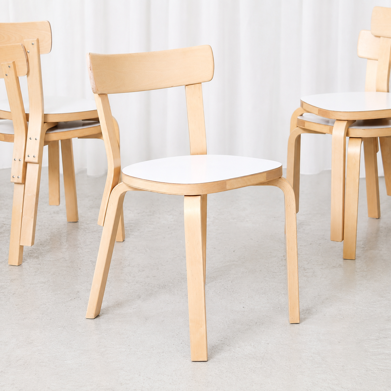 Artek Chair 69 White Laminate by Alvar Aalto