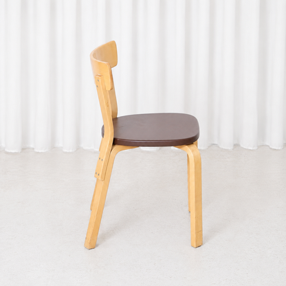 Artek Chair 69 in Birch with Brown Upholstery by Alvar Aalto