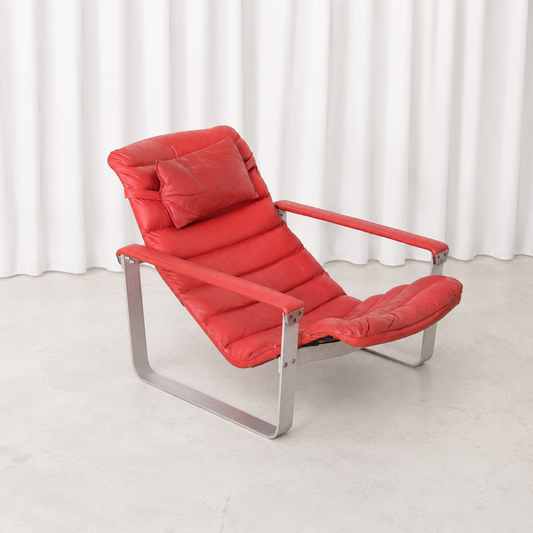 Ilmari Lappalainen Pulkka Lounge Chair in Red Leather for Asko