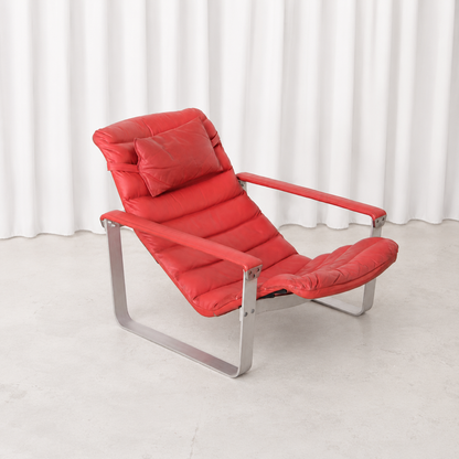 Ilmari Lappalainen Pulkka Lounge Chair in Red Leather for Asko