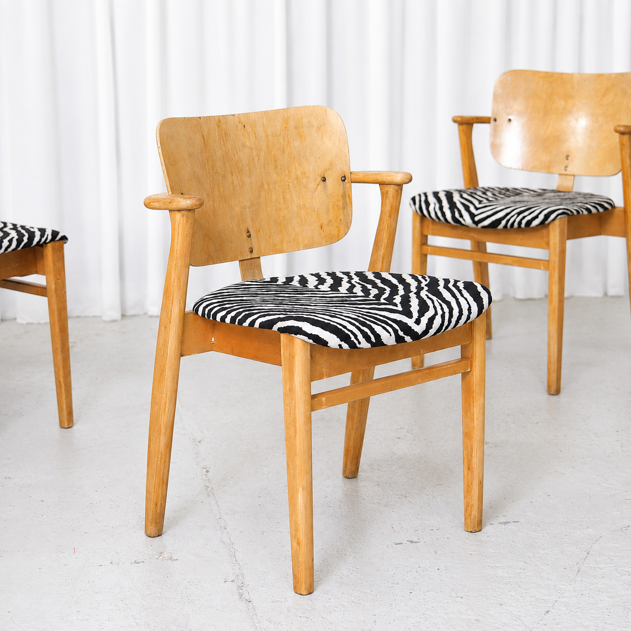 Ilmari Tapiovaara Domus Chair with Zebra Upholstery, 1950s