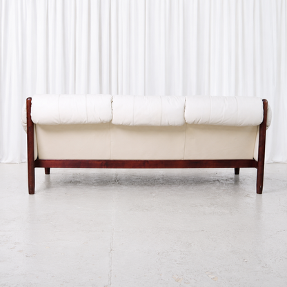 Vintage Brazilian Style Three-Seater Sofa in White Leather