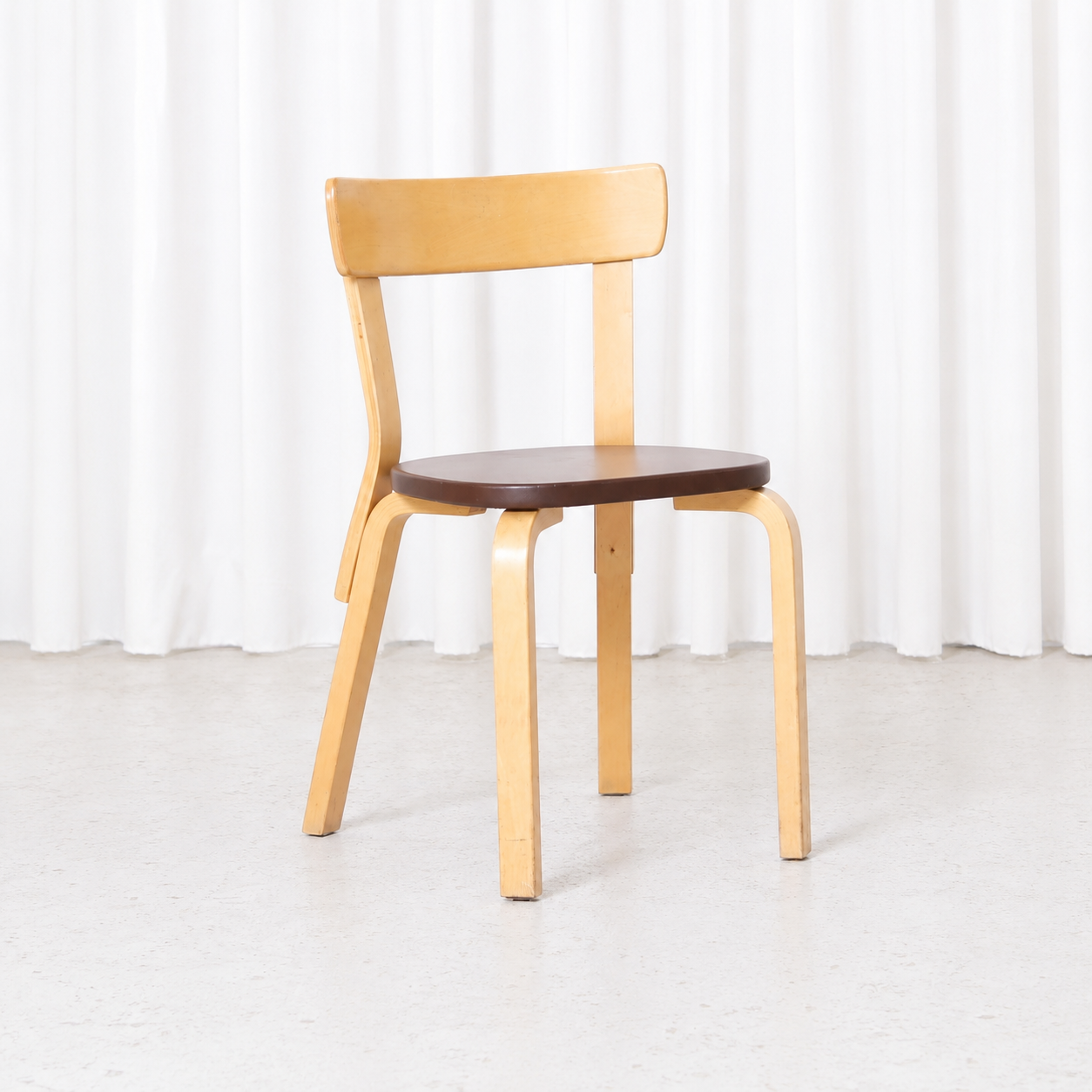 Artek Chair 69 in Birch with Brown Upholstery by Alvar Aalto