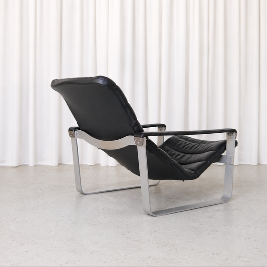 Ilmari Lappalainen Pulkka Armchair in Black Leather for Asko