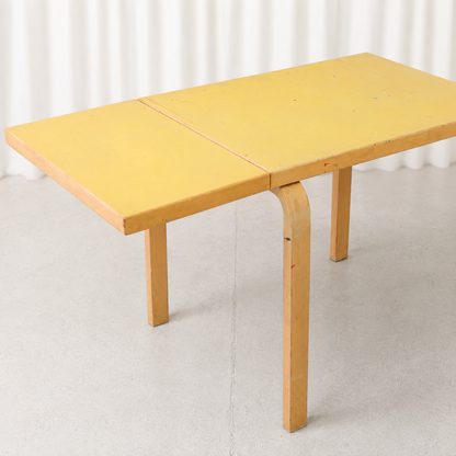 Alvar Aalto DL82 Drop-Leaf Table with Yellow Linoleum for Artek