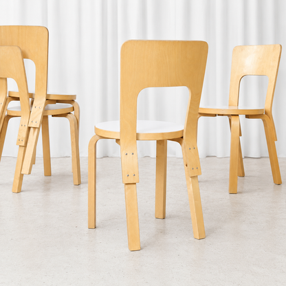 Alvar Aalto Artek 66 Chairs with White Laminate Seats