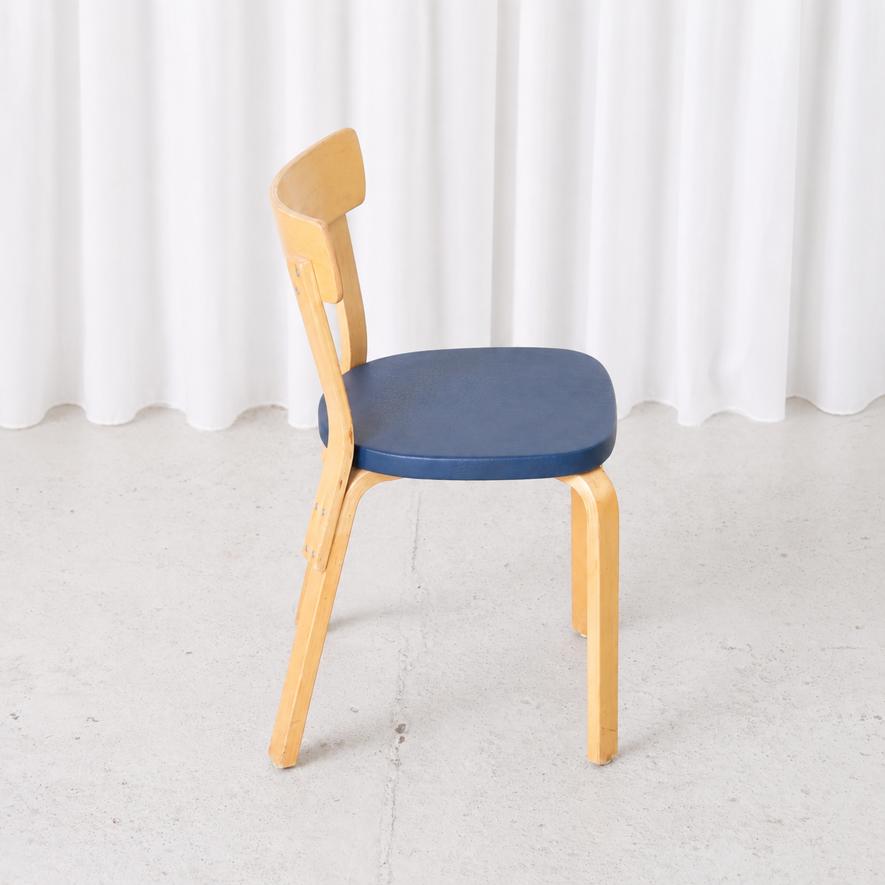 Artek Chair 69 in Birch with Blue Upholstery by Alvar Aalto