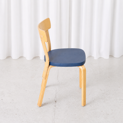 Artek Chair 69 in Birch with Blue Upholstery by Alvar Aalto