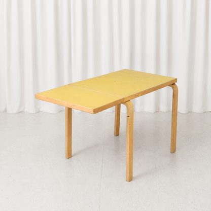Alvar Aalto DL82 Drop-Leaf Table with Yellow Linoleum for Artek