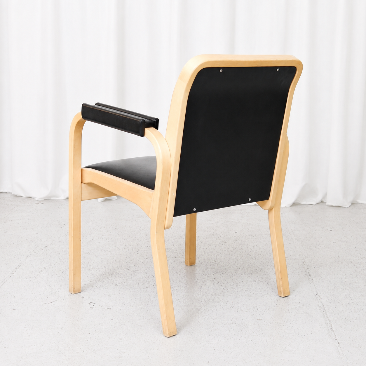 Alvar Aalto E45 Armchair for Artek in Birch and Black Leather