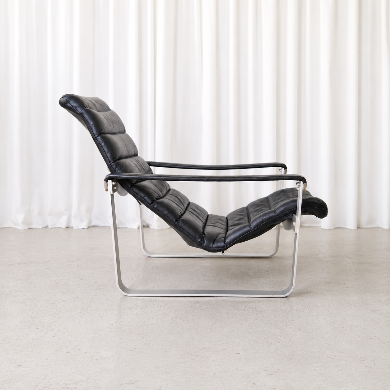 Ilmari Lappalainen Pulkka Armchair in Black Leather for Asko