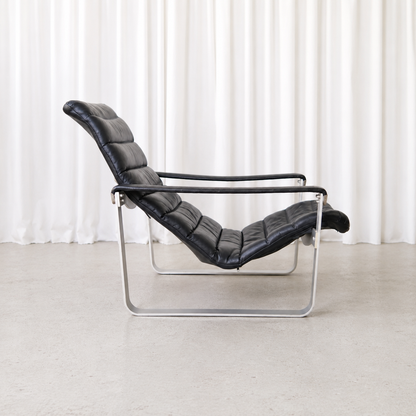 Ilmari Lappalainen Pulkka Armchair in Black Leather for Asko