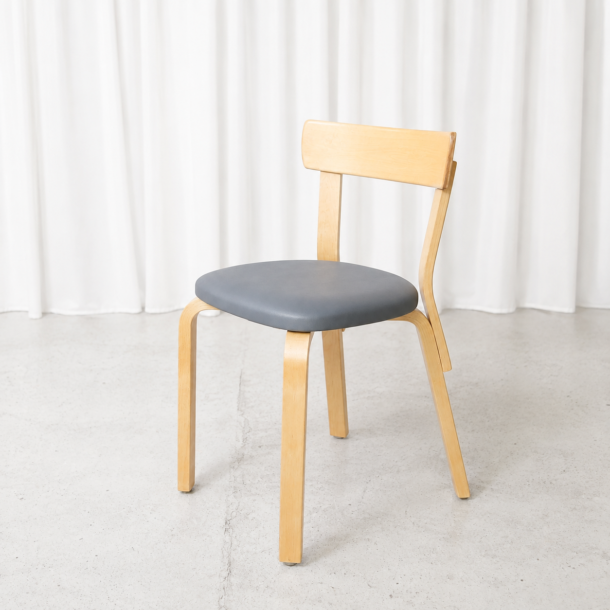 Artek Chair 69 with Grey Upholstery by Alvar Aalto
