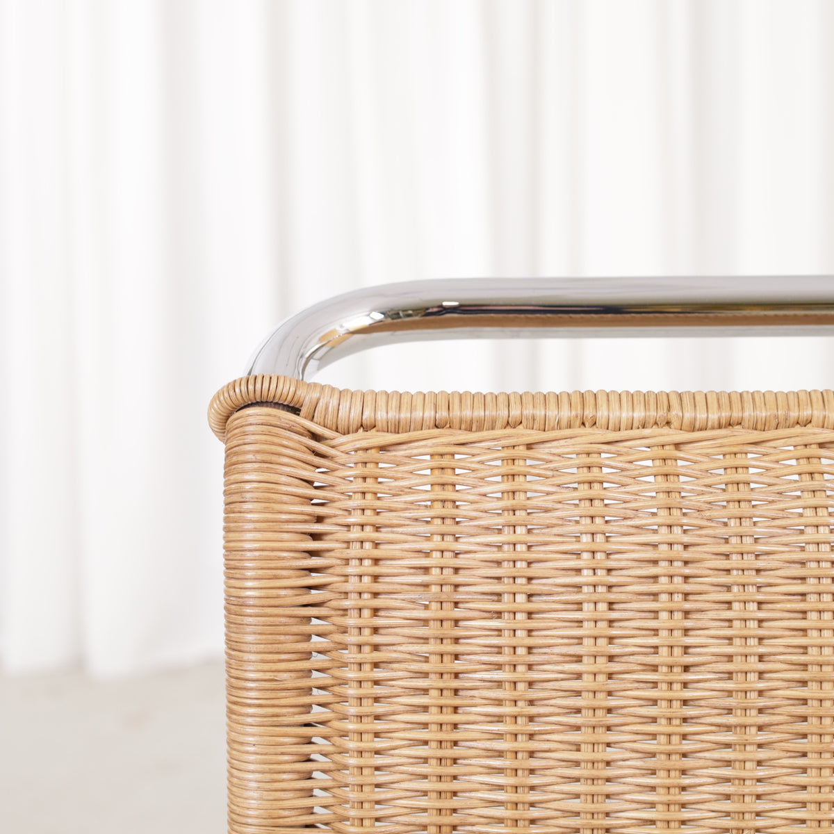 Knoll MR10 rattan chair by Ludwig Mies van der Rohe, rattan and chrome detail