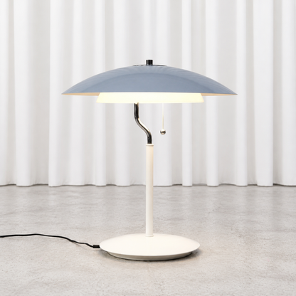 White Aurora table lamp by Olle Andersson for Boréns, illuminated front view