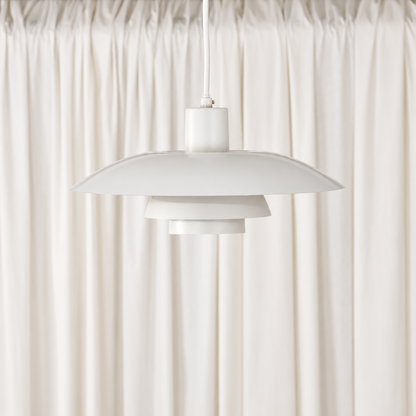 Poul Henningsen PH 4/3 white pendant light for Louis Poulsen — full view