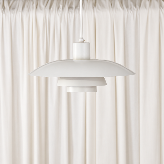 Poul Henningsen PH 4/3 white pendant light for Louis Poulsen — full view