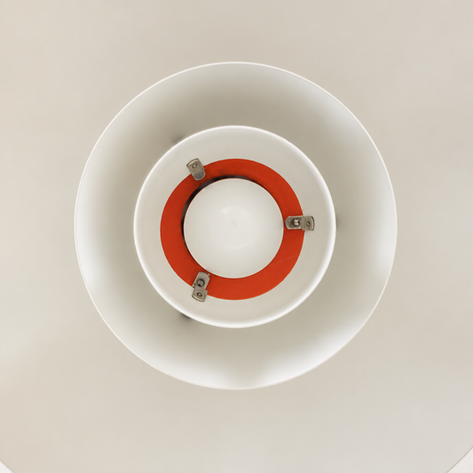 Poul Henningsen PH 4/3 white pendant light for Louis Poulsen — underside view