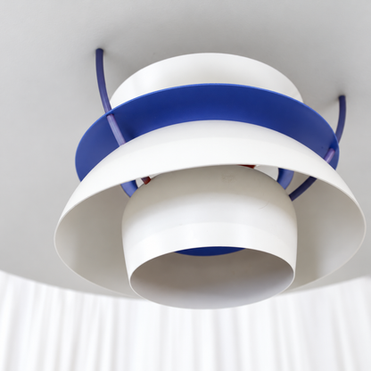 Poul Henningsen PH5 white pendant light for Louis Poulsen — layered shades and blue inner reflector
