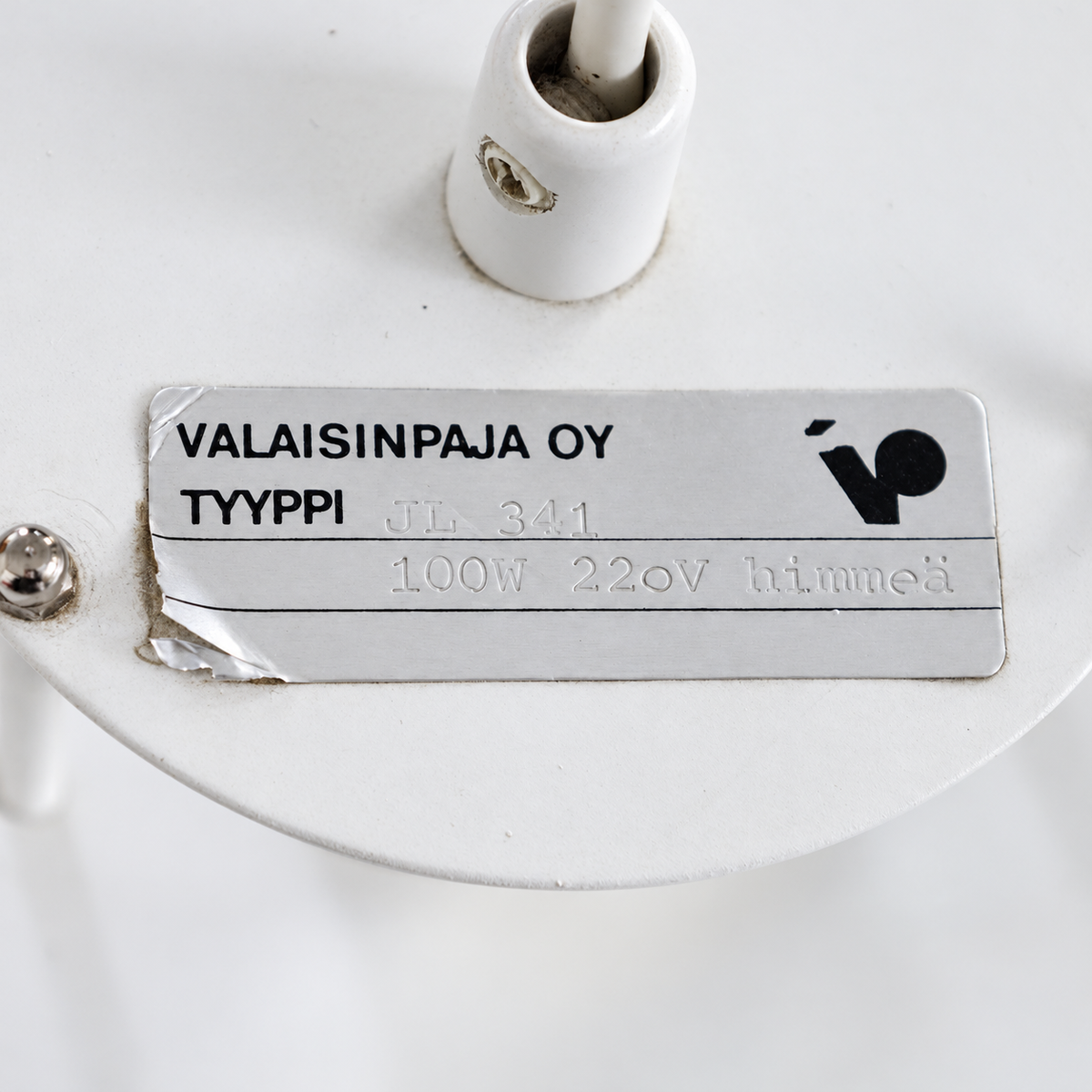 Valaisinpaja Oy manufacturer's label on the JL341 lamp