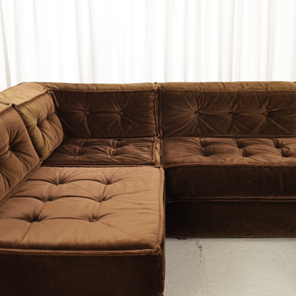 Angled view of the brown velvet Vilka modular sofa