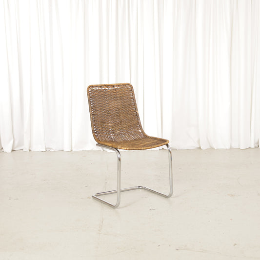 Vintage Italian chrome and rattan cantilever chair, front view