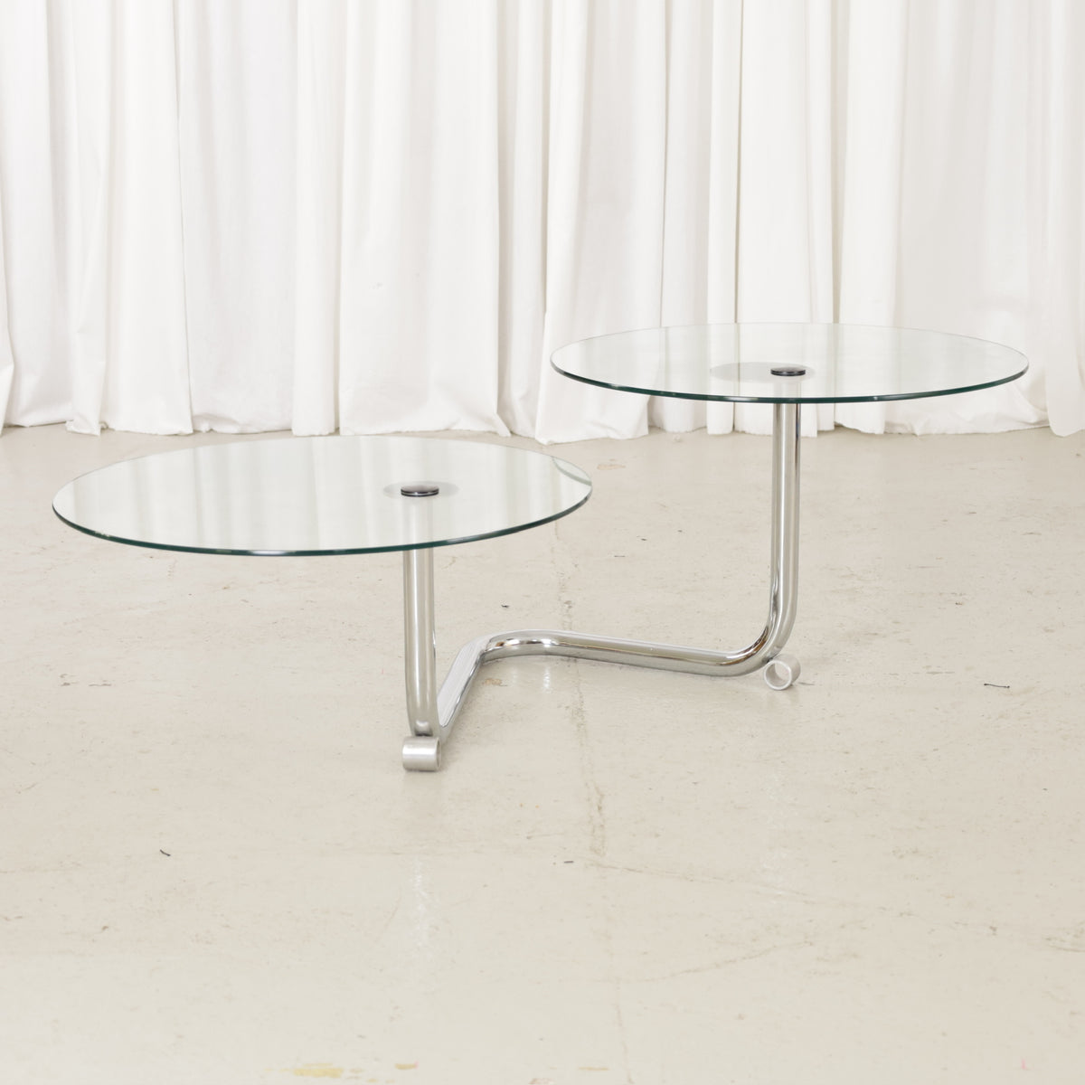 Vintage Italian-Style Swivel Glass Coffee Table in Chrome, vintage two-tier swivel glass coffee table in chrome, full view